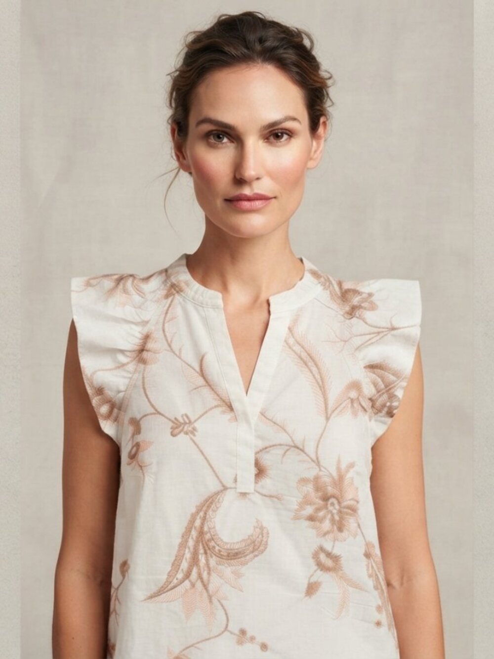 Gustav Ivory Blush Embroidered Ruffle Sleeve Blouse EU 38 / US M